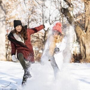 women, snow, friends